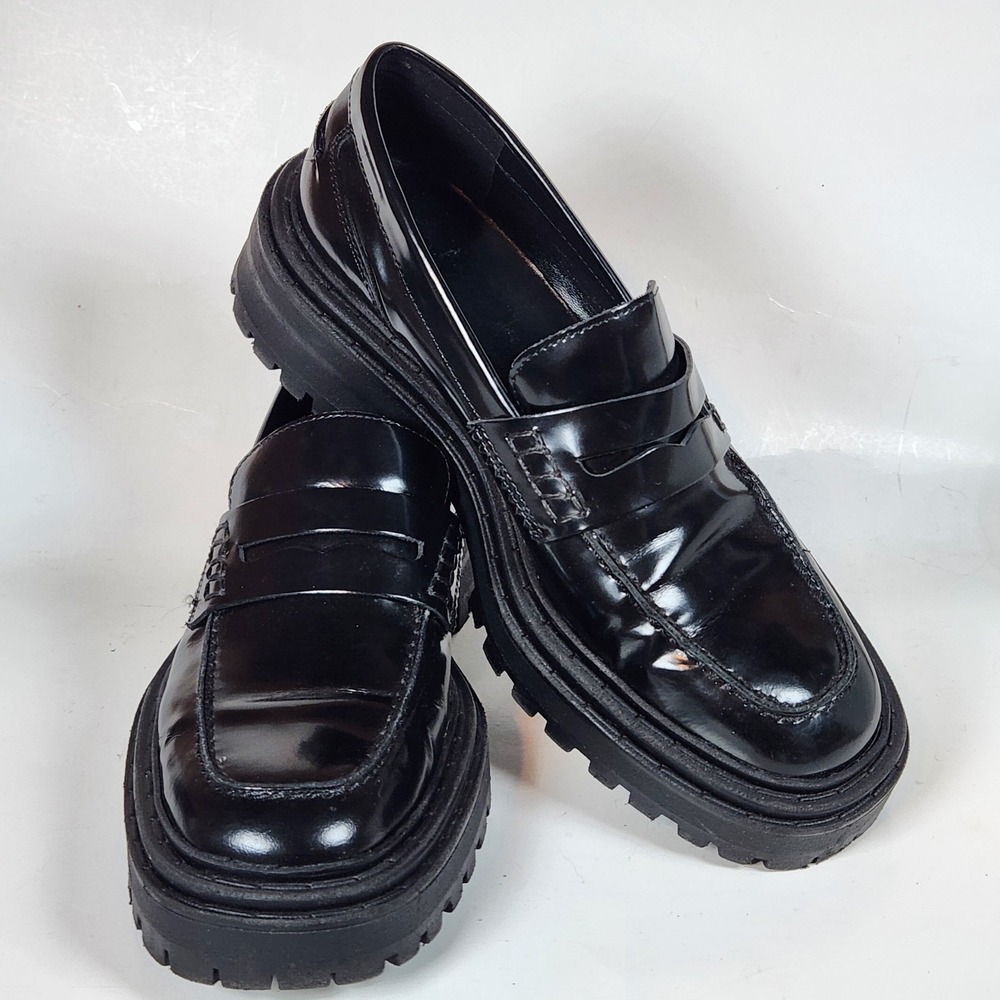 Massimo Dutti Glossy Black Loafers